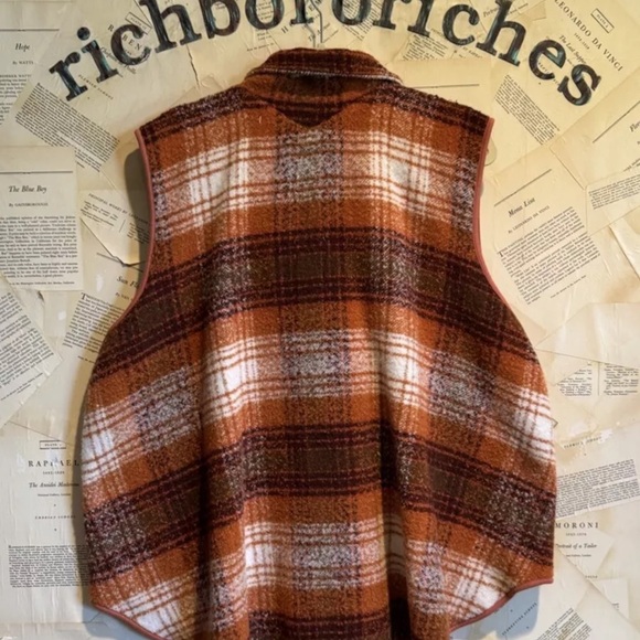 Free People Wrapped Up Blanket Vest We The Free Slouchy Button Front Plaid Rust - Picture 6 of 6